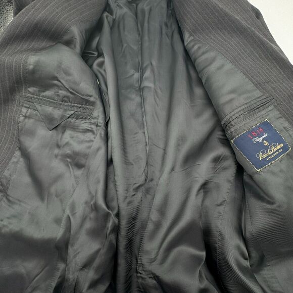 BROOKS BROTHERS Mens 43L Charcoal Gray Stripe Wool Blazer Suit Jacket 1818 Italy - Picture 4 of 14